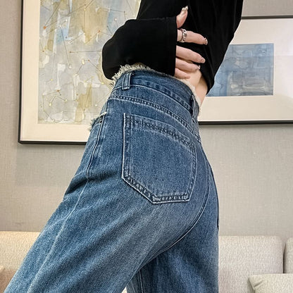 Frayed High Fit (Various Loose Washed Designs) Jeans Waist