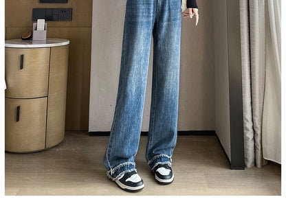 Frayed High Fit (Various Loose Washed Designs) Jeans Waist