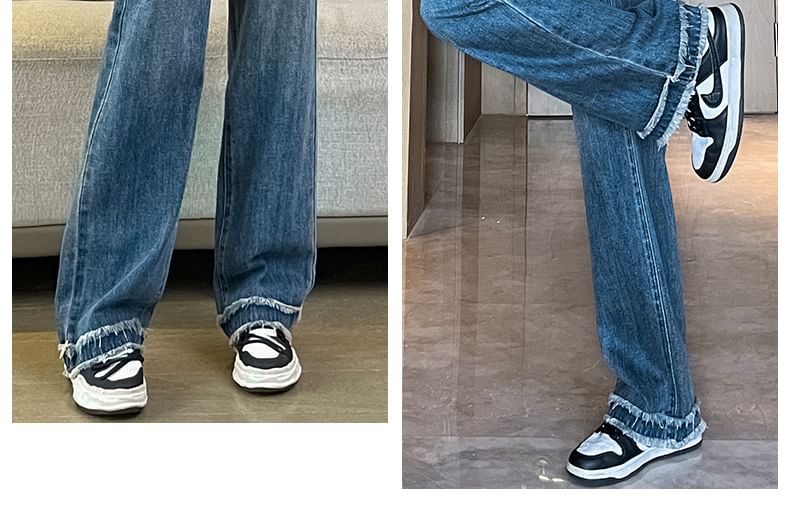 Frayed High Fit (Various Loose Washed Designs) Jeans Waist
