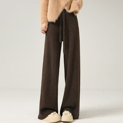 Knit Leg Plain Wide High Waist Pants