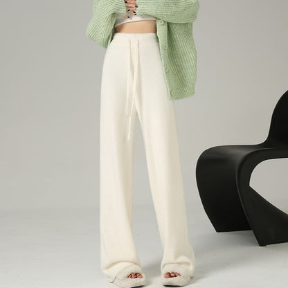 Knit Leg Plain Wide High Waist Pants
