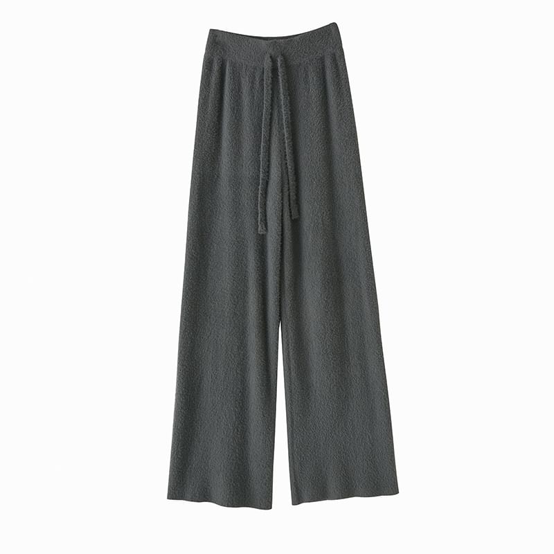 Knit Leg Plain Wide High Waist Pants