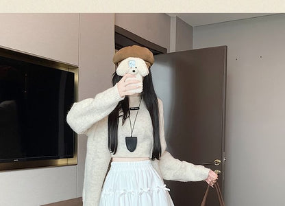 Velvet Accent Skirt Lace Trim Mini Waist Plain High Bow A-Line