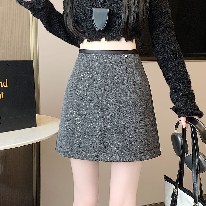 Skirt A-Line Sequin Rise High Mini