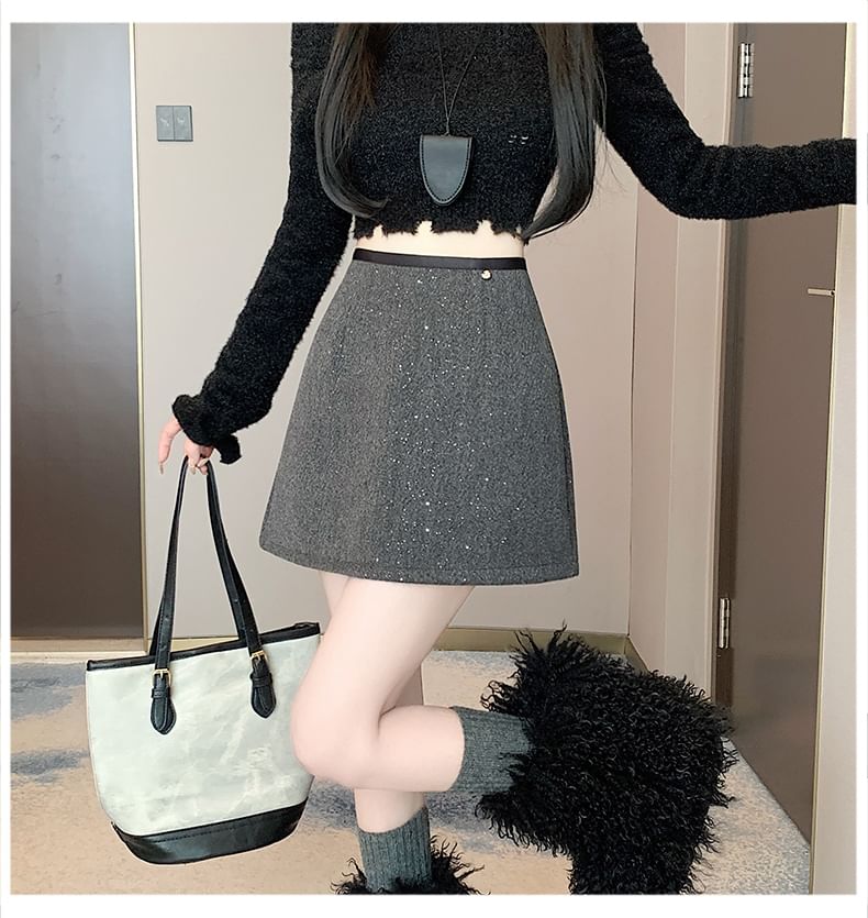 Skirt A-Line Sequin Rise High Mini