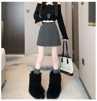 Skirt A-Line Sequin Rise High Mini