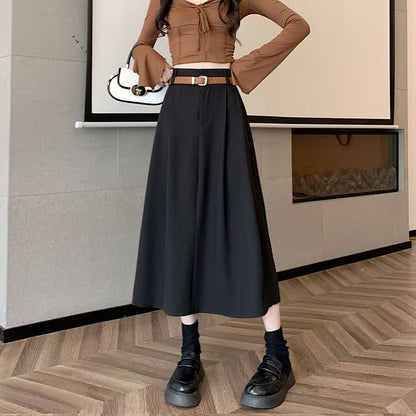Midi Rise Plain A-Line High + Set: Skirt Belt