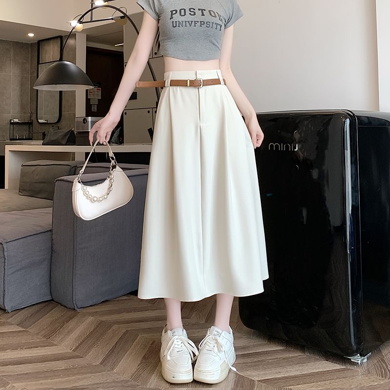 Midi Rise Plain A-Line High + Set: Skirt Belt