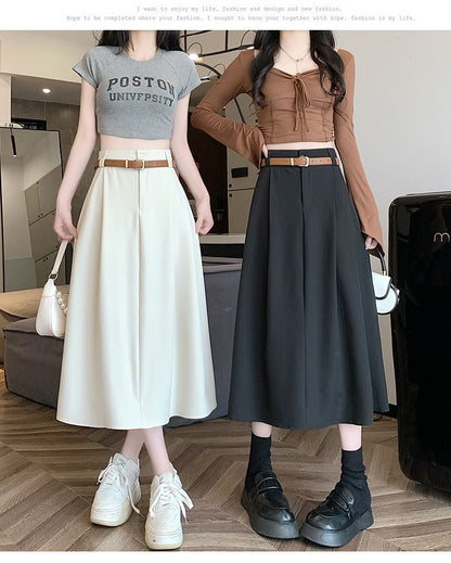 Midi Rise Plain A-Line High + Set: Skirt Belt