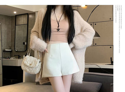 Plain Waist High Leg Shorts Wide