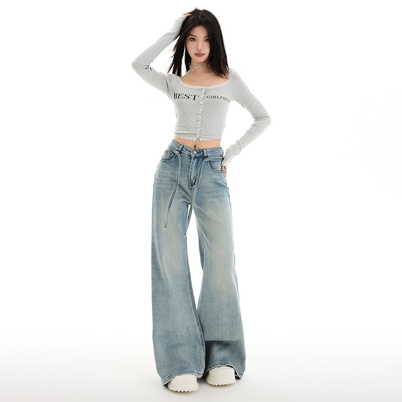 Jeans Mid Washed Rise (Various Wide Leg Designs)