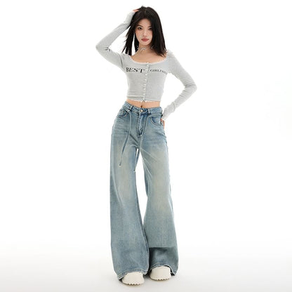 Jeans Mid Washed Rise (Various Wide Leg Designs)