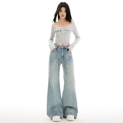Jeans Mid Washed Rise (Various Wide Leg Designs)
