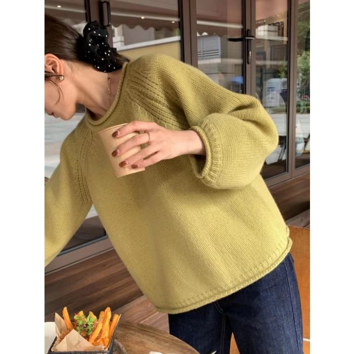 Plain Neck Crew Sweater