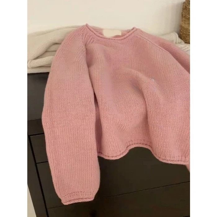 Plain Neck Crew Sweater
