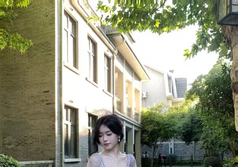 Butterfly Tie Maxi Long-Sleeve Dye Ruffle Dress Accent Shoulder A-Line Trim Cold