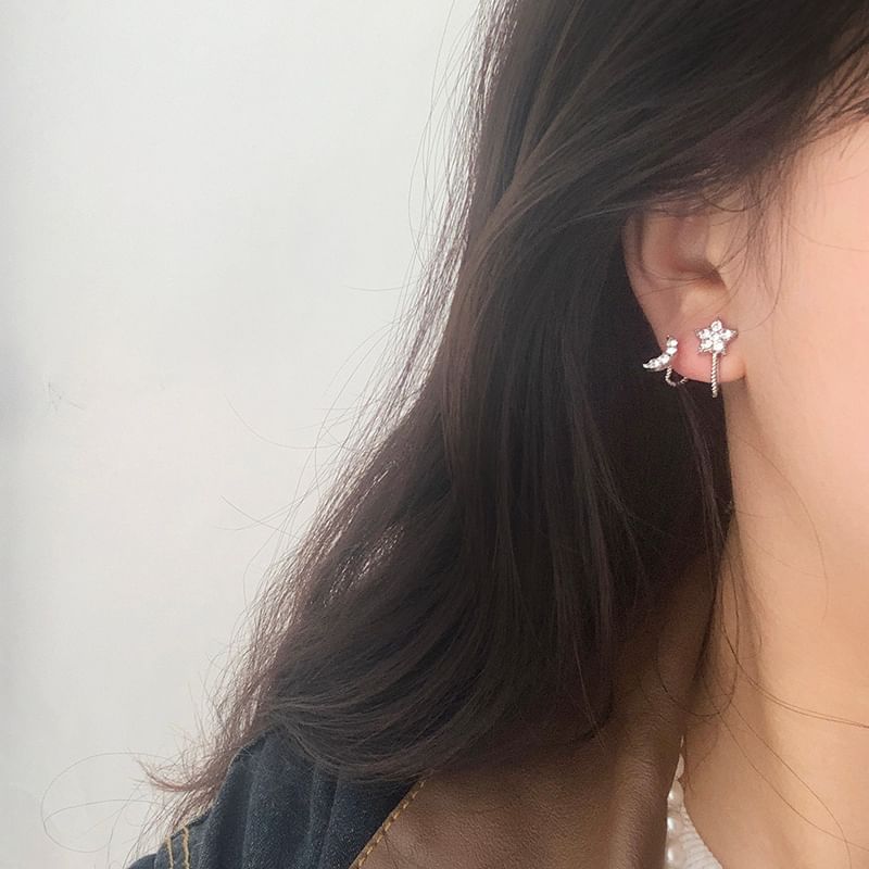 / Earring Clip Star Climber Crescent Rhinestone On