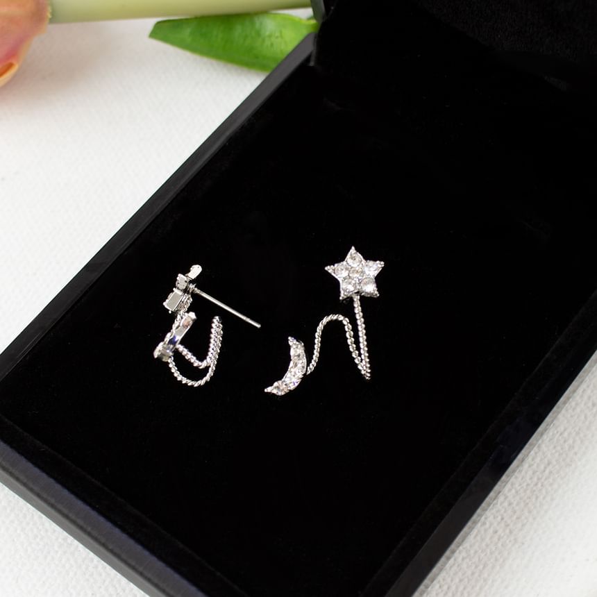 / Earring Clip Star Climber Crescent Rhinestone On