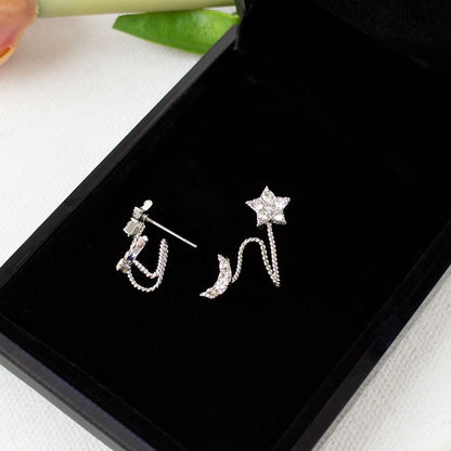 / Earring Clip Star Climber Crescent Rhinestone On