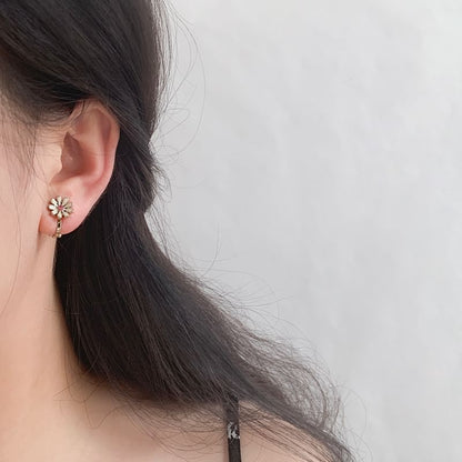 Clip Earring On Enamel / Teapot Flower Stud Asymmetrical