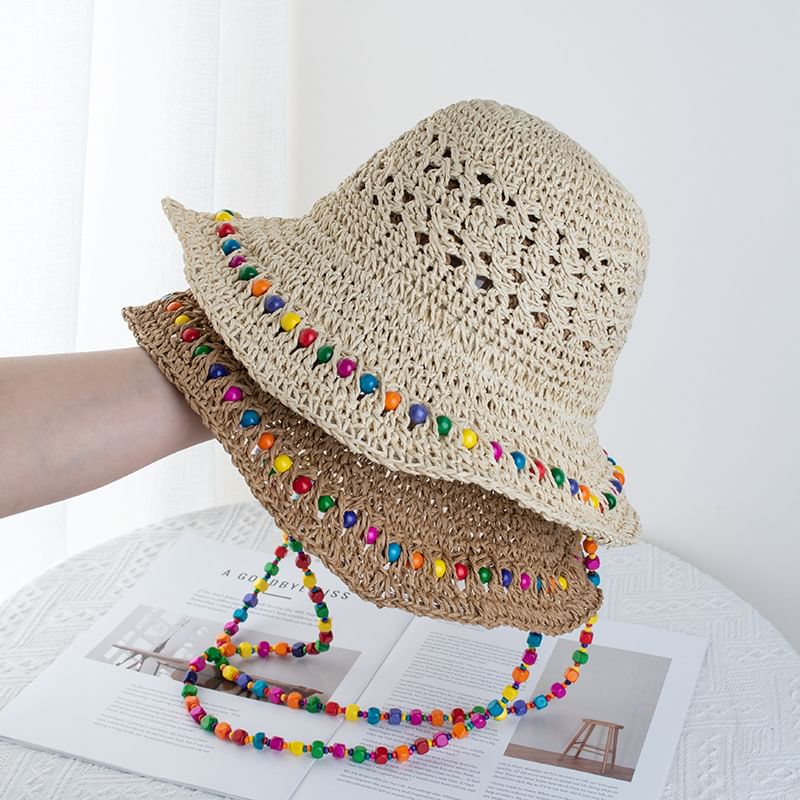 Bucket Straw Beaded Hat