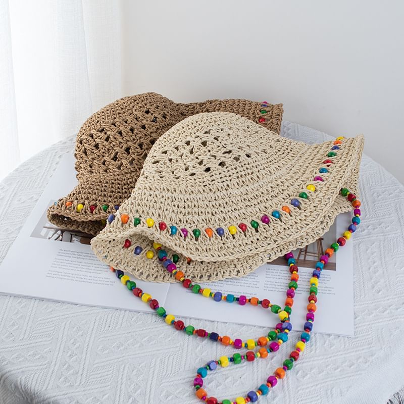 Bucket Straw Beaded Hat