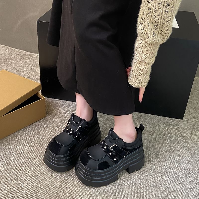 Platform Shoes Faux Leather Strap Adhesive