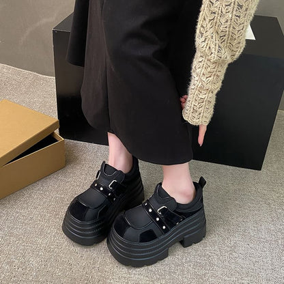 Platform Shoes Faux Leather Strap Adhesive