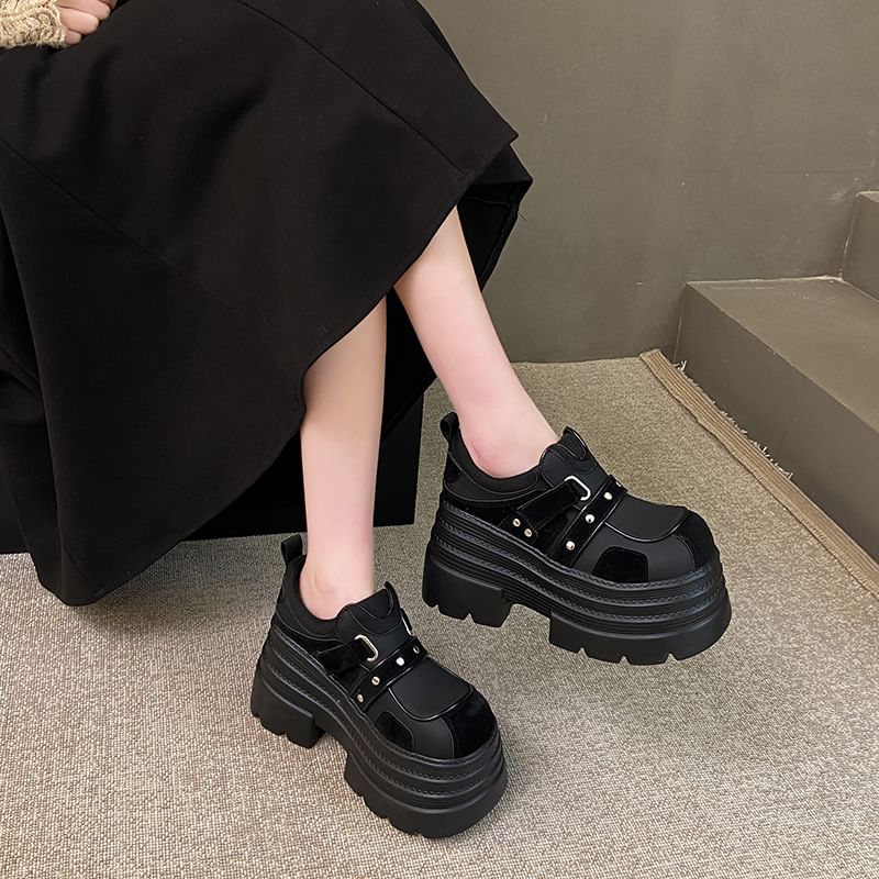 Platform Shoes Faux Leather Strap Adhesive