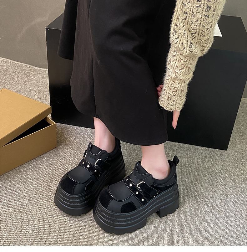 Platform Shoes Faux Leather Strap Adhesive