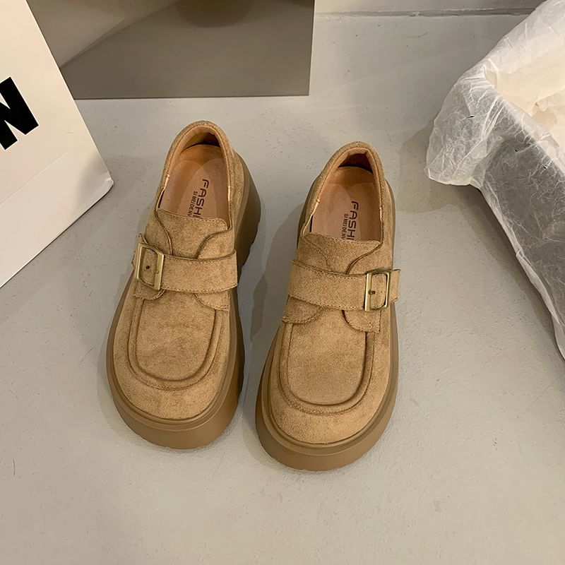 Buckled Shoes Faux Platform Plain Suede