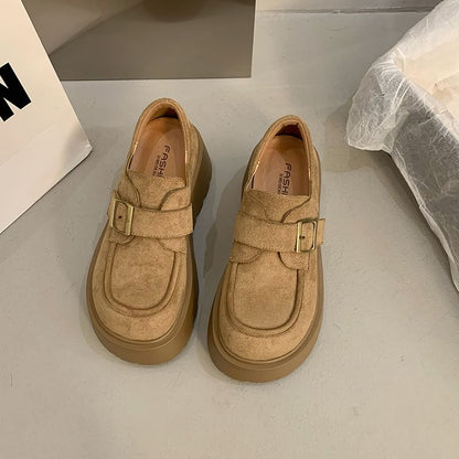 Buckled Shoes Faux Platform Plain Suede