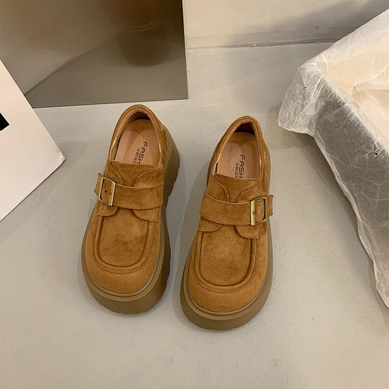 Buckled Shoes Faux Platform Plain Suede