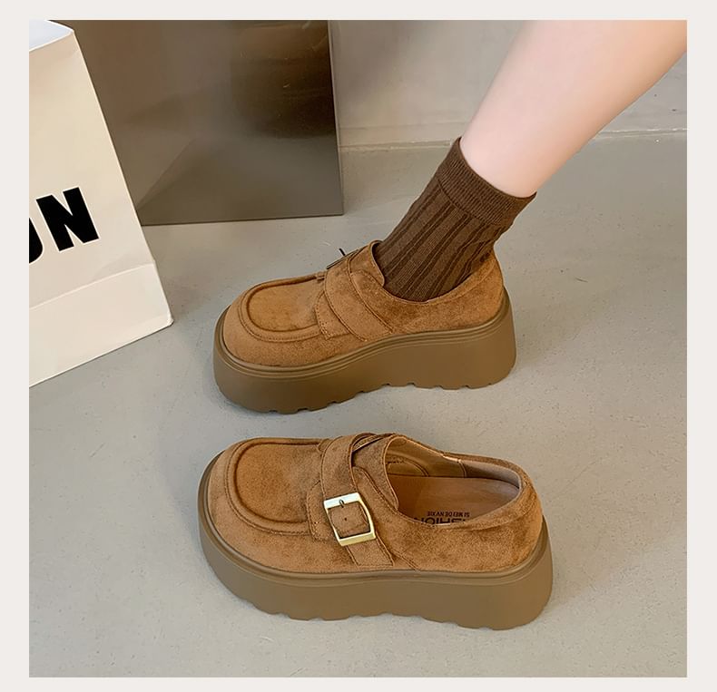 Buckled Shoes Faux Platform Plain Suede