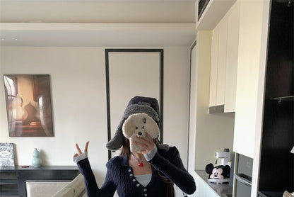 Two-Piece Sweater Cable-Knit Tone Cropped Mock Two Collar