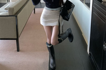 Two-Piece Sweater Cable-Knit Tone Cropped Mock Two Collar