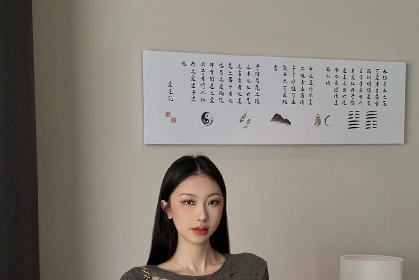 Distressed Crew Knit Sleeve Neck Plain Top Long