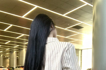 Skirt Waist Striped / Pencil Button Up Collared High Long-Sleeve Print Mini Leopard Shirt