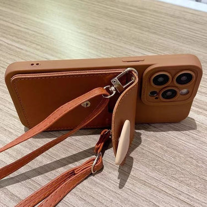 Plain Phone Case / Faux Leather Card Holder / Heart Adhesive Decoration / Lanyard / Set