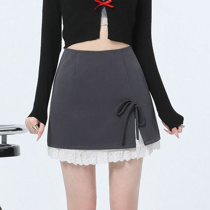 Tone Rise Two Pencil Bow High Slit Mini Skirt