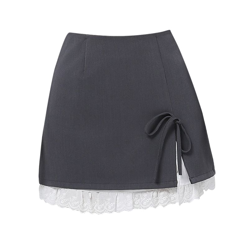 Tone Rise Two Pencil Bow High Slit Mini Skirt