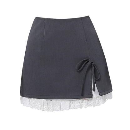 Tone Rise Two Pencil Bow High Slit Mini Skirt