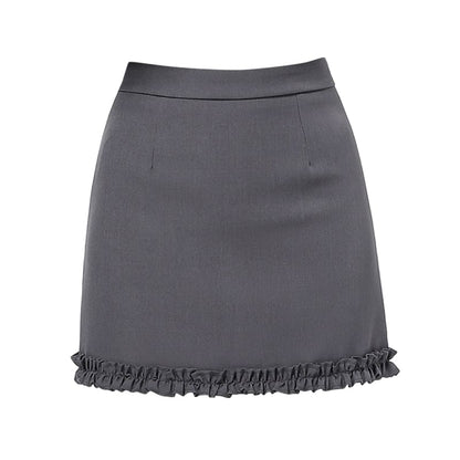 Pencil Mini Skirt Plain Ruffle Trim High Waist