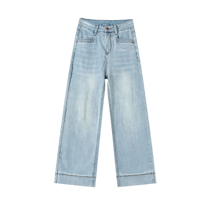 High Leg Waist Straight Washed (Various Designs) Jeans