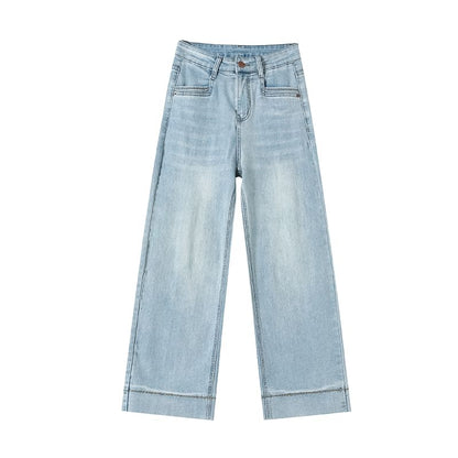 High Leg Waist Straight Washed (Various Designs) Jeans