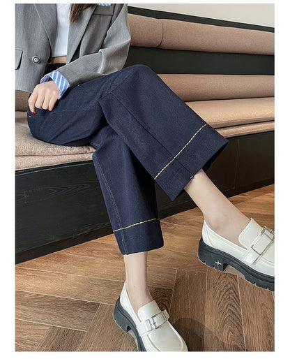 High Leg Waist Straight Washed (Various Designs) Jeans