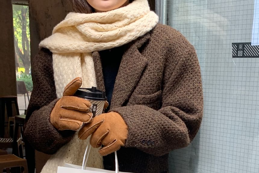 Faux Fluffy Suede Plain Gloves Trim