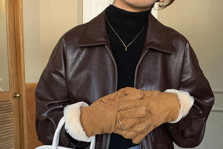 Faux Fluffy Suede Plain Gloves Trim