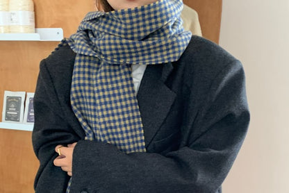 Applique Fringed Scarf Plaid Trim