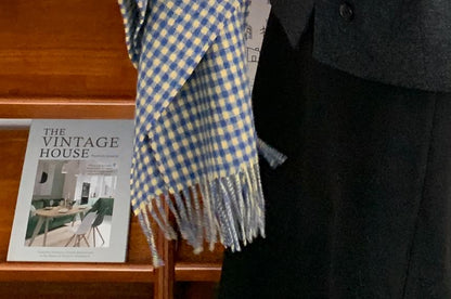 Applique Fringed Scarf Plaid Trim